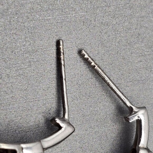 Sterling Silver & Black Rhinestone Half Hoop Post Earrings .75" Prong Setting - Picture 6 of 9